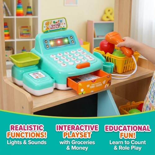 Image of FunBlast Cash Register Toy with Scanner, Swipe Machine, Credit Card, Coins, Cashier Desk Toys, Pretend Play Toys for Kids, Role Play Toy for 3+ Year Old Kids (Multicolor)
