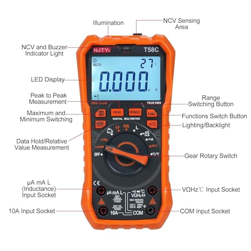 Digital Multimeter 60000 zählt AC/DC -Spannungsmesser Handheld -Tester für Industrie- und Haushaltselektriker -Werkzeuge (T58C)