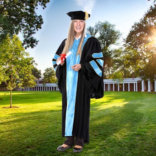Image of Unisex Doctoral Graduation Gown with Gold Piping | Academic doctoral Cap and Gown for Graduation Ceremony