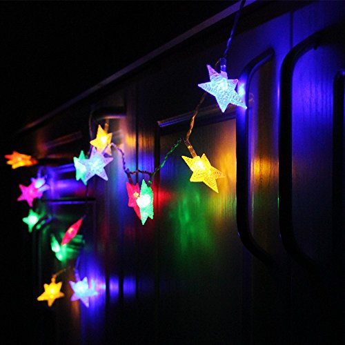 TORCHSTAR 7.3ft Star Battery Operated LED Christmas String Lights - RGBY, 2 Work Modes, 20pcs Multi-Color Stars for Christmas, Holiday, Party, Event Decorative Lighting
