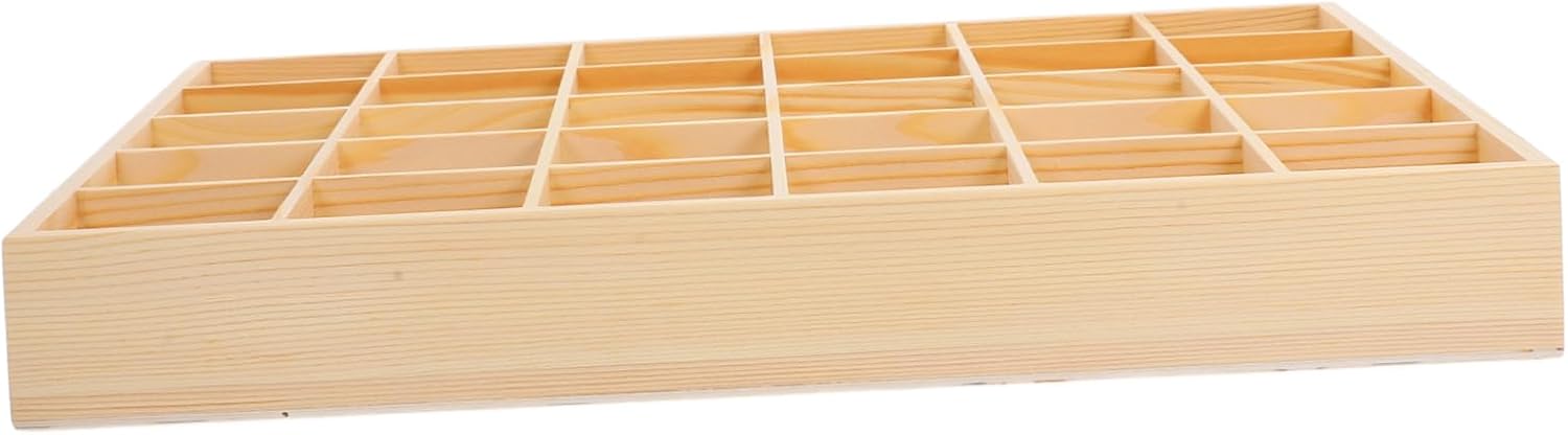 Garneck Multi-Compartment Wooden Jewelry Organizer Box Storage Divider Tray with 30 Compartments for Jewelry Display Collectibles Storage and Craft Supplies