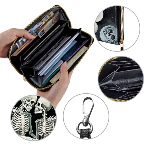 Women's Wallets,Credit Card Holder Money Leather Long Wallet with Wristlet,Large Capacity with Zip-Around Phone Purse for Women Ladies Girls,Couple Skulls4