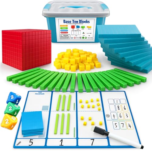 JUGGPENG Base Ten Blocks for Math Place Value Blocks Base 10 Math Manipulatives for Kids Plastic Math Cubes Number Blocks Math Counting Cubes for Kindergarten 1st-3rd Grade 137 Pcs