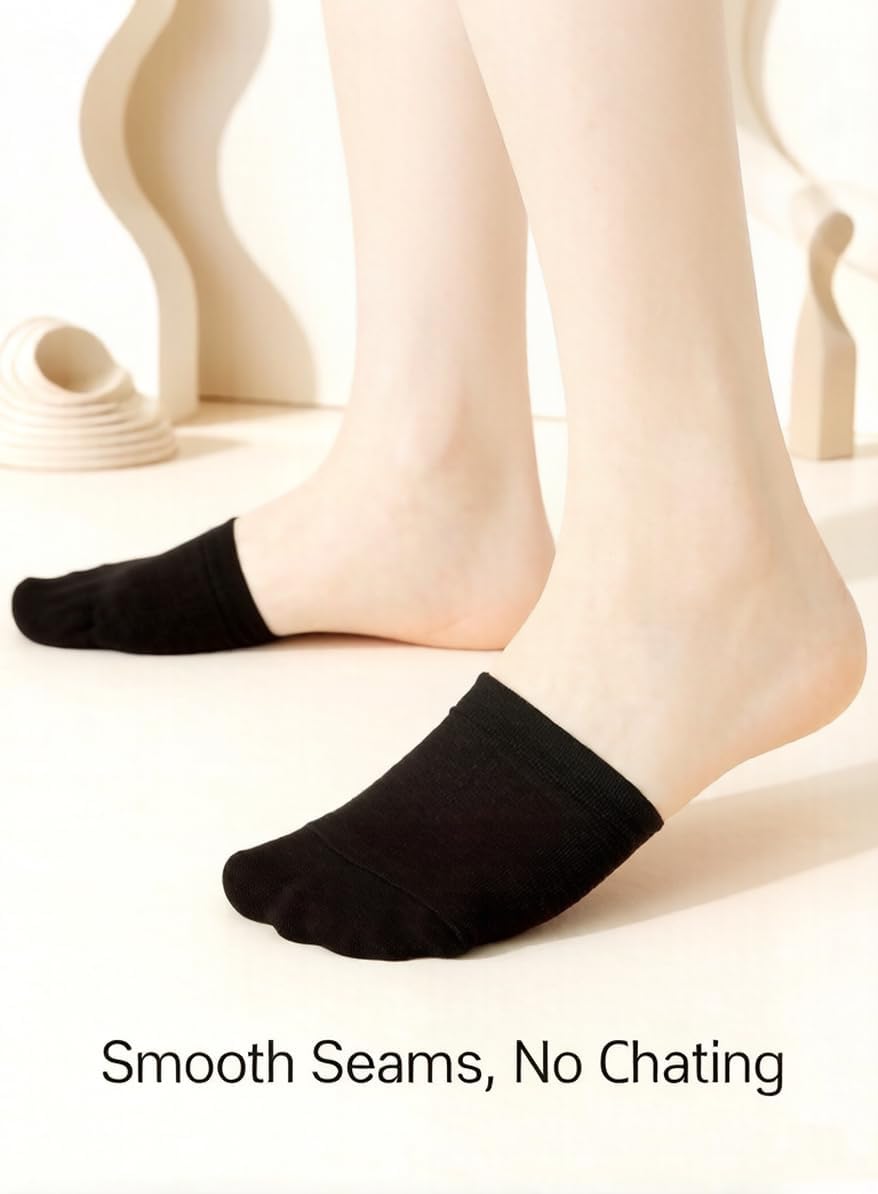 Honnesserry Toe Topper No Show Socks for Women Cotton Seamless Non-Slip Invisible Half Socks for Mules Clogs Flats