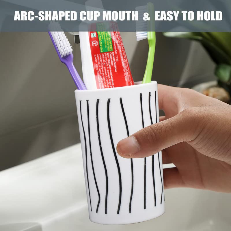 Image of SHENRON Bathroom Accessories Set for Utility and Bathroom Decor | Liquid Soap Dispenser and Toothbrush Holder Combo Colour- White with Line
