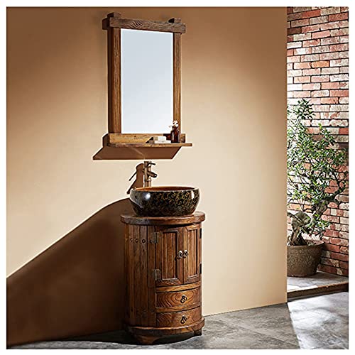 SUZATA Mueble clásico para lavabo de baño, mueble de almacenamiento, estilo retro, mueble de almacenamiento de 19.5 x 28.7 pulgadas, madera roja, sin espejo