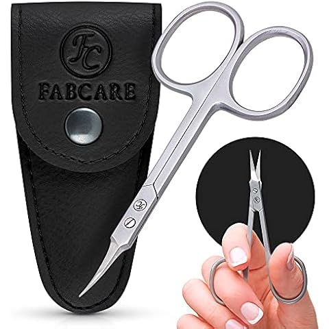 FABCARE Cuticle Scissors incl. case & ebook - Innovative Curved Scissors with Micro-Serration - Extra Thin Manicure Scissors with Sharp Cutting Edge - Nail Scissors Suitable for Left Hander Cover