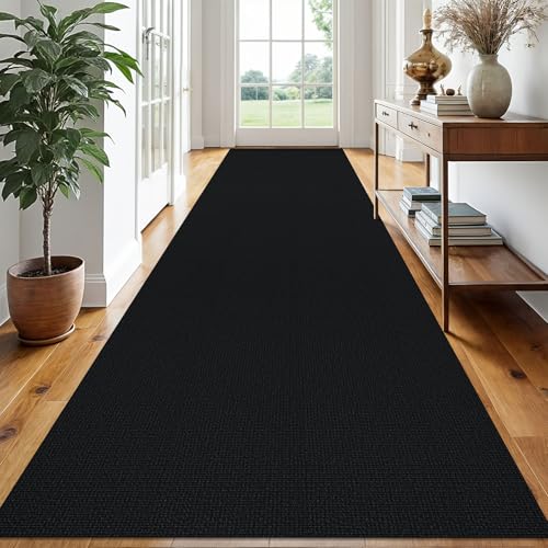 EARTHALL Washable Runner Rug, Non Slip Hall Runner, 3x16 Ft, Black Heather