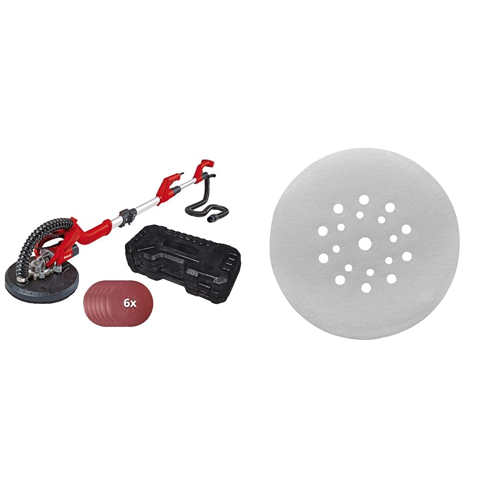 Einhell Tc-Dw 225 Szlifierka do Gipsu, Czarny/Czerwony, 6 tarczy & kwb 492112 Tarcza szlifierska Quick-Stick K 120-do szlifierki z długim dekoltem, średnica 225 mm