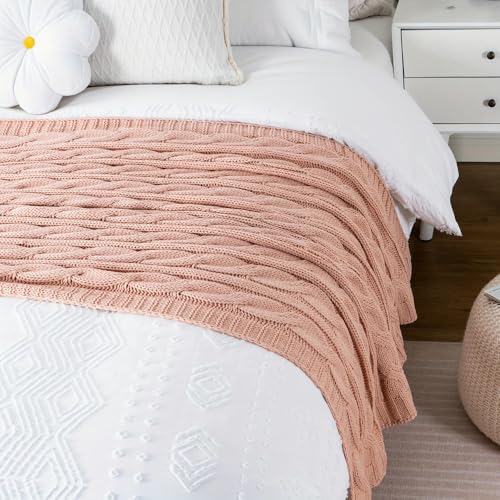Cable Knit Throw Blankets Für Couch, Blush Pink Throw Blanket Für Bett, Sofa, Stuhl 50"x60" – Bild 4