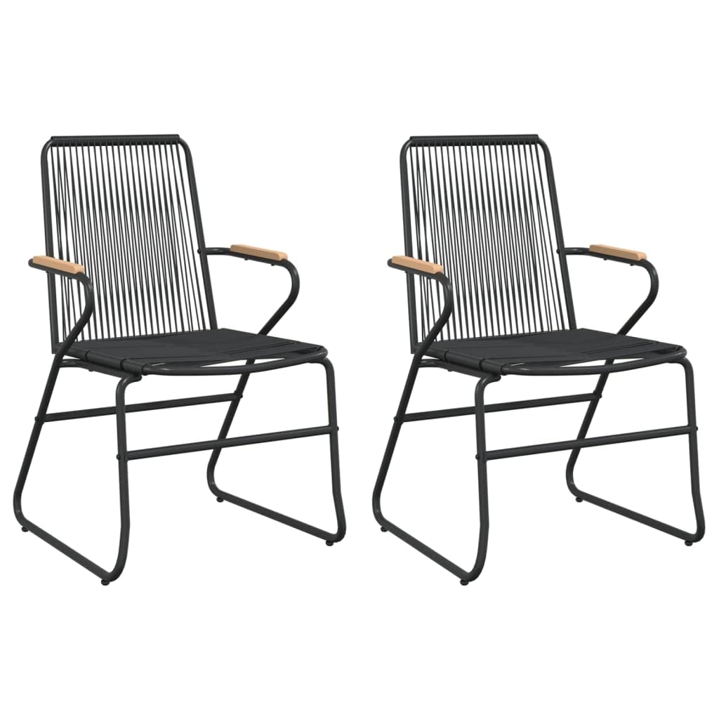 Krzesła ogrodowe 2 szt czarne rattan PVC 58x59x85,5 cm meble tarasowe z podłokietnikami wytrzymałe na warunki atmosferyczne stalowa rama proszkowana
