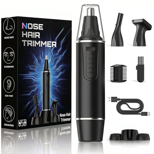 Image of Nose Hair Trimmer for Men,Rechargeable 3-in-1 Professional Painless Eyebrow & Facial Hair Trimmer for Men Women,Multifunctional Trimmer with IPX7 Waterproof,Powerful Motor and Dual-Edge Blades