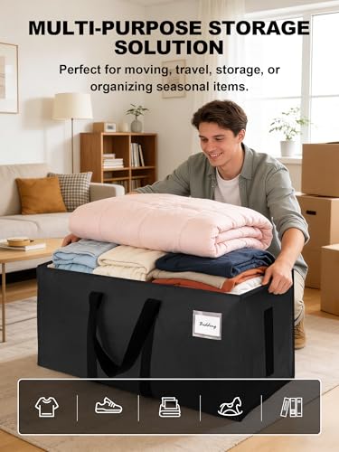 HOMESURE Supports 200lbs Heavy Duty Moving Bags - Strong Zipper & Wrap-Around Handles - Water-Resistant Storage Totes, Durable Alternative to Moving Boxes - 4 Pack - Black - view 3