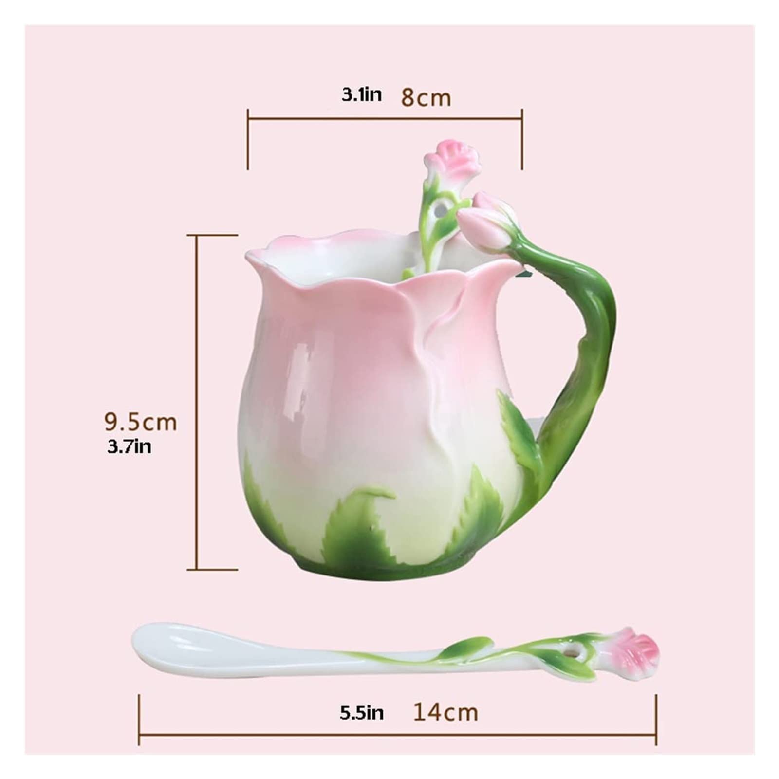 Tazas de café Tazas de café Taza Flor Creativa Taza de cerámica Hueso China Taza de café Polvo Flor Taza de té Rosa Taza Inglesa (Color : Pink)