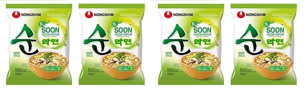 Image of Nongshim Soon Veggie Ramyun Noodles 112 Grams (Pack of 4) Vegetarian