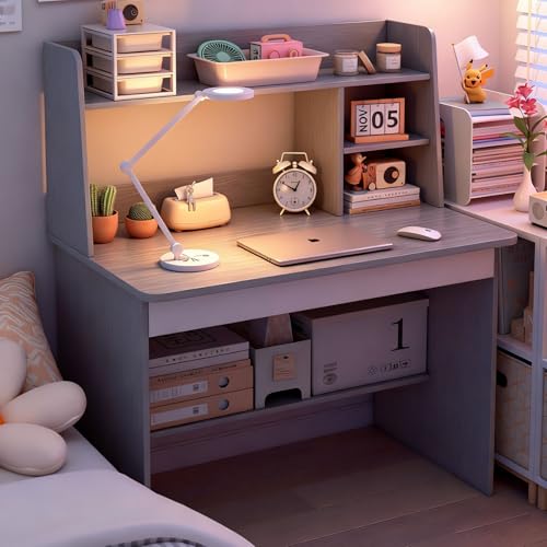 LLNWDNB Escritorio Infantil de Madera con Cajón 4 Estantes Abiertos 3 en 1 Escritorio para Niños de 3 a 6 Años Pupitre Infantil Mesa Juvenil para Dormitorio Sala E,80CM