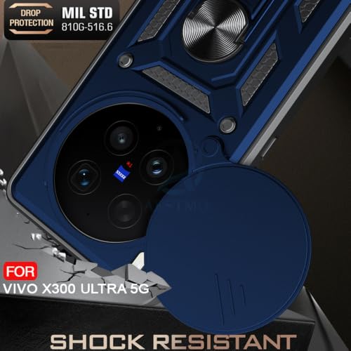Image of AESTMO Tough Armor Vivo X300 Ultra 5G Bumper Back Case Cover | Ring Holder & Sliding Camera Shield Cover | 360 Degree Protection Back Case Cover for Vivo X300 Ultra 5G (Blue)
