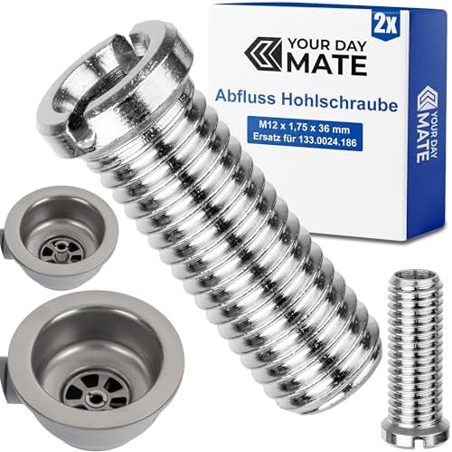2x M12 Edelstahl Hohlschrauben 35mm - Für Küchenspüle Abfluss Siebkorb