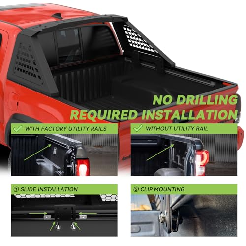 Image of Adjustable Sport Roll Bar Compatible with Retractable Hard Tonneau | Compatible with Mid-Size Trucks Tacoma, Ranger, Colorado, Canyon, Frontier | No Drilling Installation | Three Installation Methods