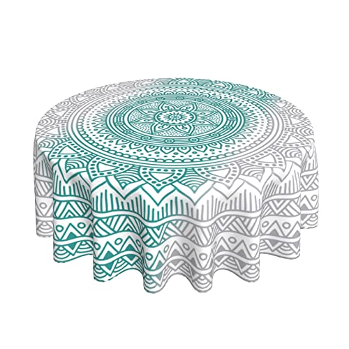 Mantel redondo de mandala gris azulado de 60 pulgadas, arte moderno, turquesa, ropa de mesa, rústico, degradado, impermeable, reutilizable, para picnic, fiesta, comedor, decoración del hogar Cover