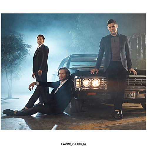 Jensen Ackles 8 inch X 10 inch photograph Supernatural (TV Series 2005 -) w/Jared Padalecki & Misha Collins w/Baby (Car) kn