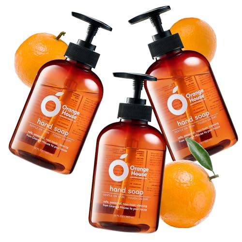 Image of ORANGE HOUSE Hand Soap, Cold-Pressed Orange Oil, 12 Fl Oz (Pack of 3) | Moisturizing Citrus Formula, Hypoallergenic, Gentle for Sensitive Skin, Kitchen & Bathroom Pump Bottle