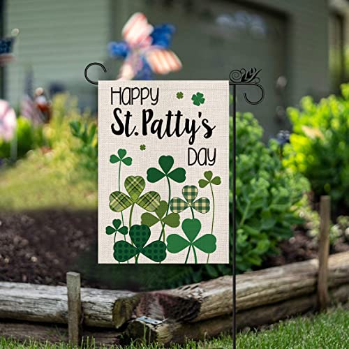 St Patricks Day Garden Flag Shamrocks Clovers Vertical Double Sided Buffalo Plaid Holiday Outdoor Yard Decor 12.5 X 18 Inch #TOP5