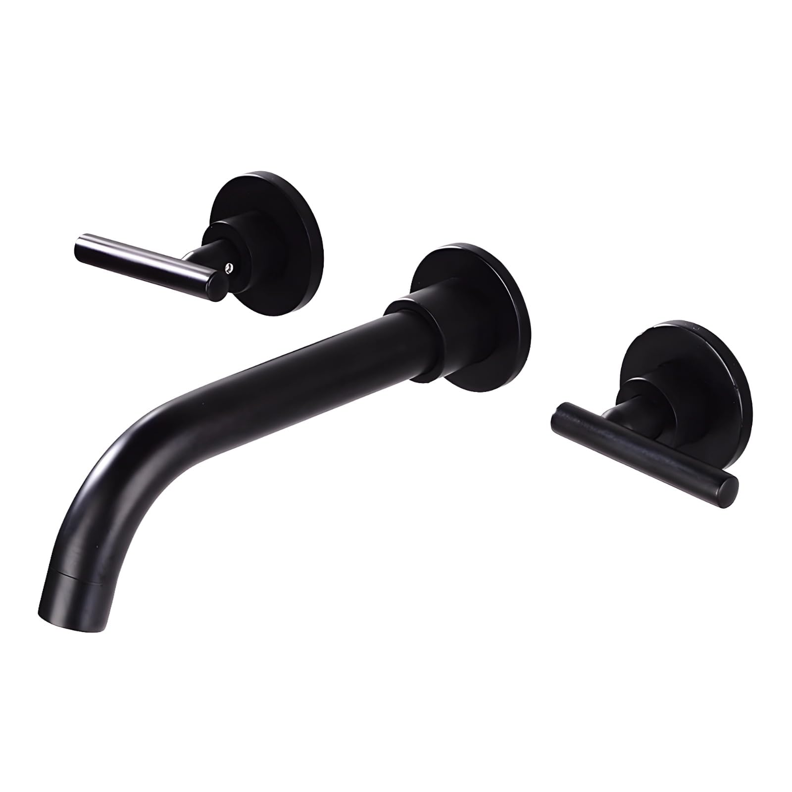 Grifo de baño de montaje en pared negro, grifo de 3 agujeros con dos asas, grifo de latón negro mate, diseño de doble asa, 26 x 21 x 7 cm