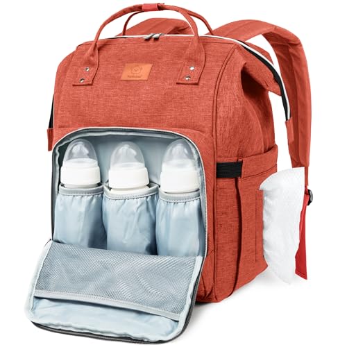 Image of KeaBabies Baby Diaper Bag Backpack - Large Baby Bag for Boys, Girls, Waterproof Multi Function Travel Diaper Backpack with Changing Pad, Durable Travel Essentials for Moms and Dads (Rustic Red)