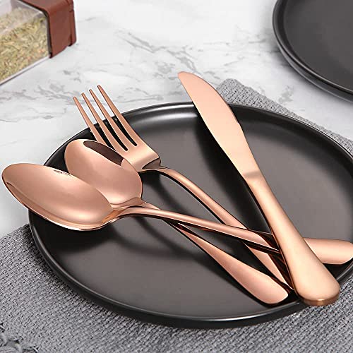 Image of Copper Silverware Set, Rose Gold Flatware Set for 4, Stainless Steel Tableware Cutlery Set, Utensil Sets for Kitchen, Forks and Spoons Silverware (Rose Gold, Set of 20)