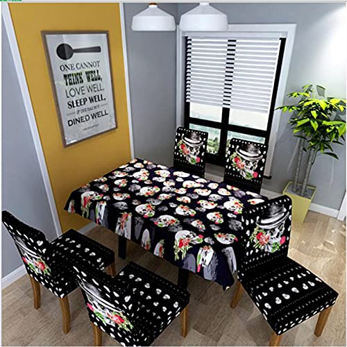 5st Halloween Stoel Tafel Cover, Schedel Rose Gedrukt Stretch Stoel Cover, Stofdicht Rechthoek Tafelkleed Meubels… - Afbeelding 3