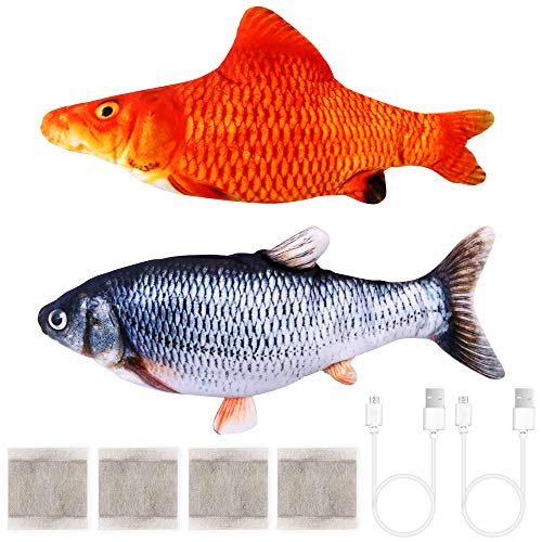 Ackitry 2 Pack Electric Wagging Fish Toy Cat Kick Toy, Realistic Moving Cat Fish Toy, Dancing Fish Catnip Toys, Plush Interactive Cat Toys for Cat Exercise Kids Play Education