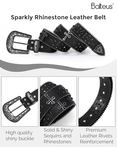 Image of Sparkly Rhinestone Diamond Sequin Studded Belt for Men & Women - Western Cowgirl Cowboy Style