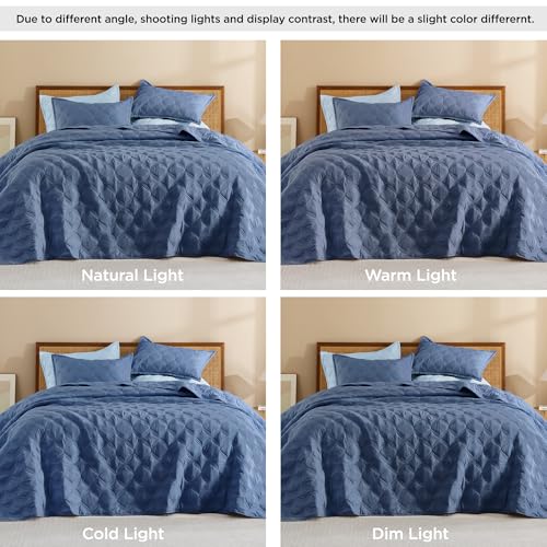 Image of Litanika King Size Quilt Bedding Set, Ocean Blue Summer Lightweight Soft Comforter Bedspreads & Coverlets, Boho Farmhouse Bedding Cover Bed Decor All Season, 3 Pieces (1 Quilt & 2 Pillowcases)
