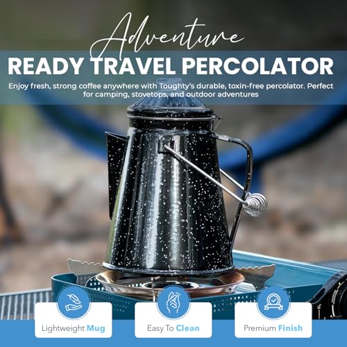 Image of Toughty 12 Cup Enamel Coffee Percolator, Camping Stovetop Coffee Pot, Black