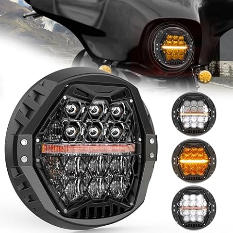 DOT Approved 1000% Bright 120W 7'' Motorcycles LED Headlight with Amber Turn Signal Compatible with Road King Road Glide Street Glide Electra Glide Ultra Limited Trike Heritage Softail Fat Boy Yamaha Cover
