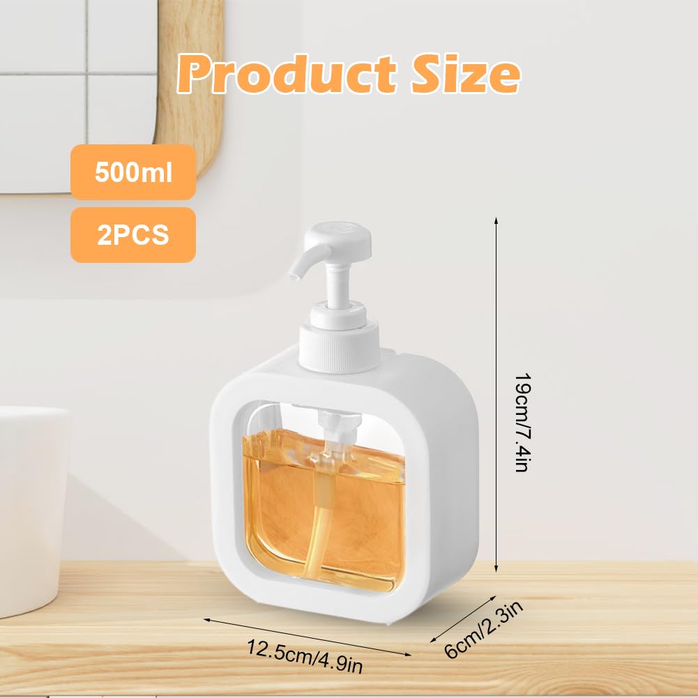 Dispenser di pompa, 2 dispenser di gel doccia con pompa, dispenser di sapone da 500 ml, dispenser di sapone da cucina, bottiglie di shampoo rimovibili da riempire per bagno, cucina, viaggi,