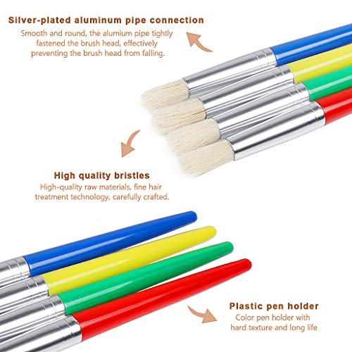 JCF Kids Paint Brushes,4 PCS Painting Brushes Set Flat Tip with Plastic Handle and Hog Bristles Painting Brushes,Multi Color Paint Brushes for Kids Beginners Art Supplies 3 JCF Kids Paint Brushes,4 PCS Painting Brushes Set Flat Tip with Plastic Handle and Hog Bristles Painting Brushes,Multi Color Paint Brushes for Kids Beginners Art Supplies - Image 3