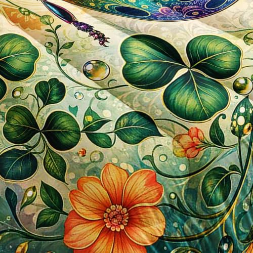 Image of AILONEN Queen Comforter Set 3 Piece, Rainbow Ladybug Clover Garden 3D Printed Bedding with 2 Pillowcases, Soft Lightweight Microfiber Nature Decor for Master Suite