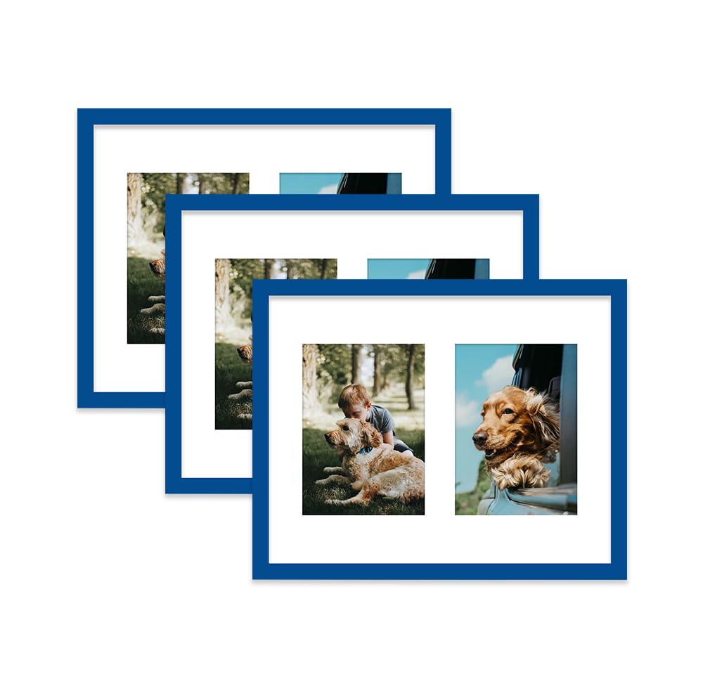 Blue Multi Photo Frame - Holds 2 x 7x5 Pictures, Family Collage Picture Frame for Wall Display, 14x11 Frame size, Set of 3 — image 1