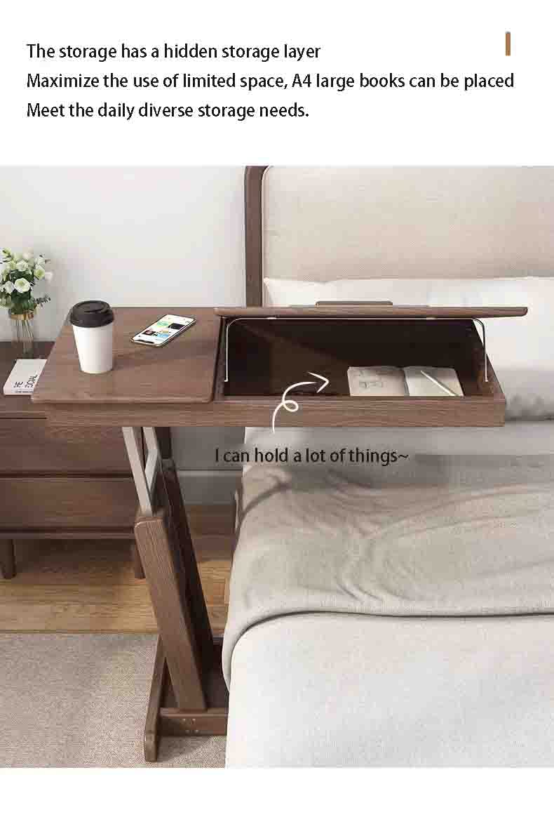 Mesa de Cama con Ruedas,Mesita de Noche,Mesa para computadora portátil de Madera Maciza,Escritorio Plegable para Cama elevadora móvil,Uso médico hospitalario y doméstico (Brown)