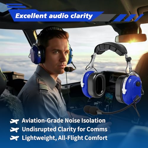 Image of WODASEN Aviation Pilot Headset for Students Flight School Passive Noise Canceling Aircraft Headphones with Boom Mic