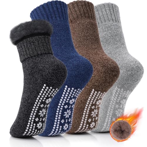Image of ICEIVY Thermal Slipper Socks Warm Women Hospital Socks with Grips 4 Pairs