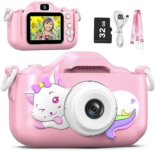 Dinosaur Kids Camera - HD Digital Camera For Toddlers, 32GB Card, Selfie, Games, Gift For Boys Girls Ages 3-12 (Green)