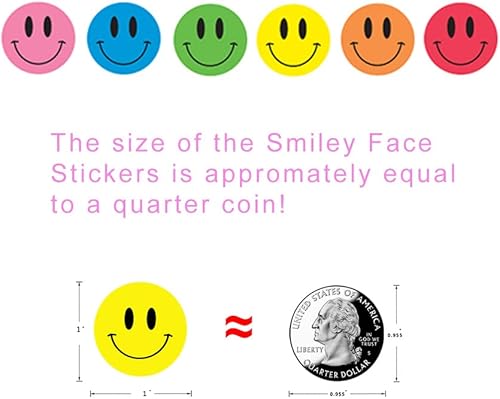 Miniatura 3 de Hcode Pegatinas de cara feliz de 1 pulgada redondas coloridas calcomanías de recompensa para profesores, 1200 unidades (multicolor)