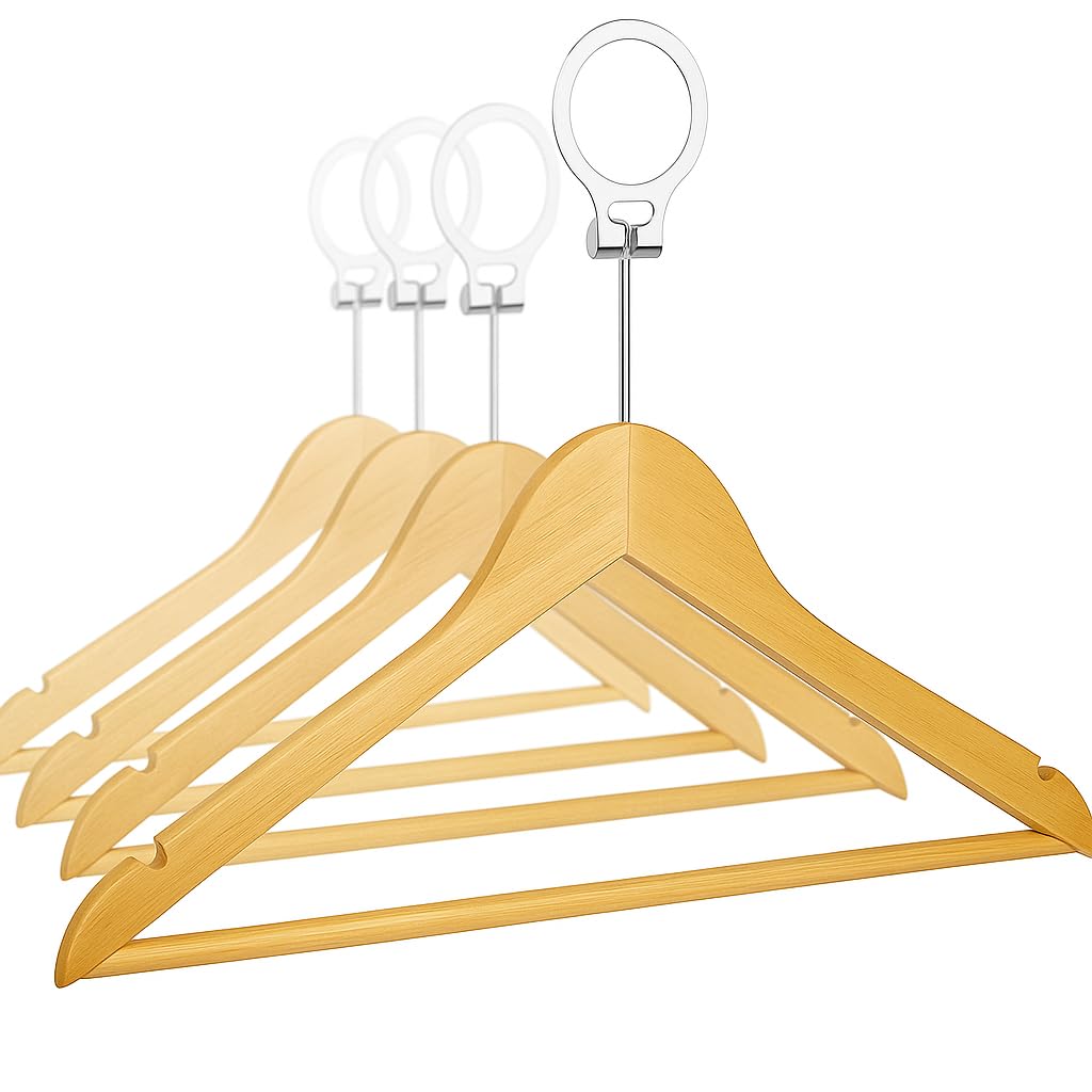 MELA'S Pack de 50 Perchas de Madera antirrobo con Anillo de Seguridad – Solo Desmontables por el Personal – para hoteles y Uso Profesional