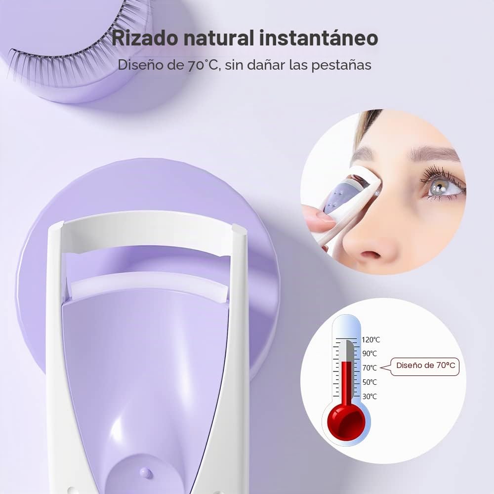 Rizador de Pestañas Electrico, TOUCHBeauty Rizador de Pestañas Termico, Rizador de Pestañas con Calefacción, Calentamiento rápido – Rizador de ojos maquillaje AG-2003B(Morado)