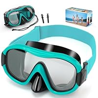 Taucherbille Erwachsene mit Stoffband,Verstellbares Silikonband Schwimmbrille mit Nasenschutz,Tauchmaske 180°Weitwinkel Antifog Schnorchelmaske mit HD Gehärtetes Glas für Schnorcheln Schwimmen