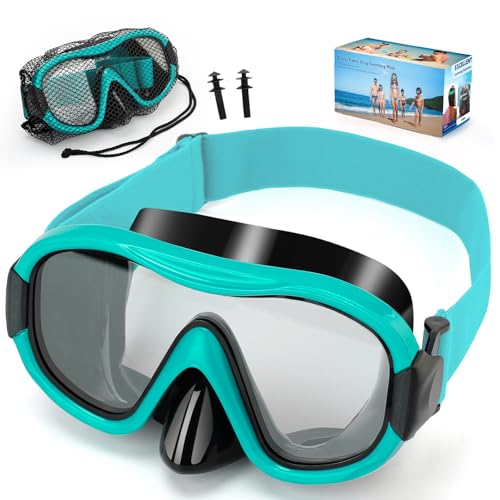 Taucherbille Erwachsene mit Stoffband,Verstellbares Silikonband Schwimmbrille mit Nasenschutz,Tauchmaske 180°Weitwinkel Antifog Schnorchelmaske mit HD Gehärtetes Glas für Schnorcheln Schwimmen
