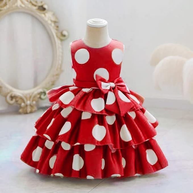 Image of Buy & Try Girl's Satin Printed Knee Length Sleeve Less Short Frock Dress.